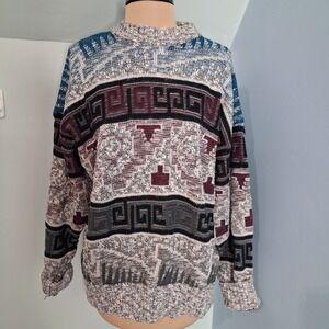 City Streets Vintage Geometric Crewneck Sweater XL Multi-Color Retro Marled Knit